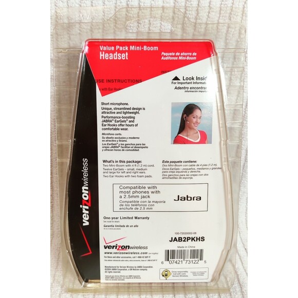 Vintage Verizon Wired Earbuds Jabra Mini-Boom 2.5mm Jack Short Microphone NIB - Picture 2 of 12